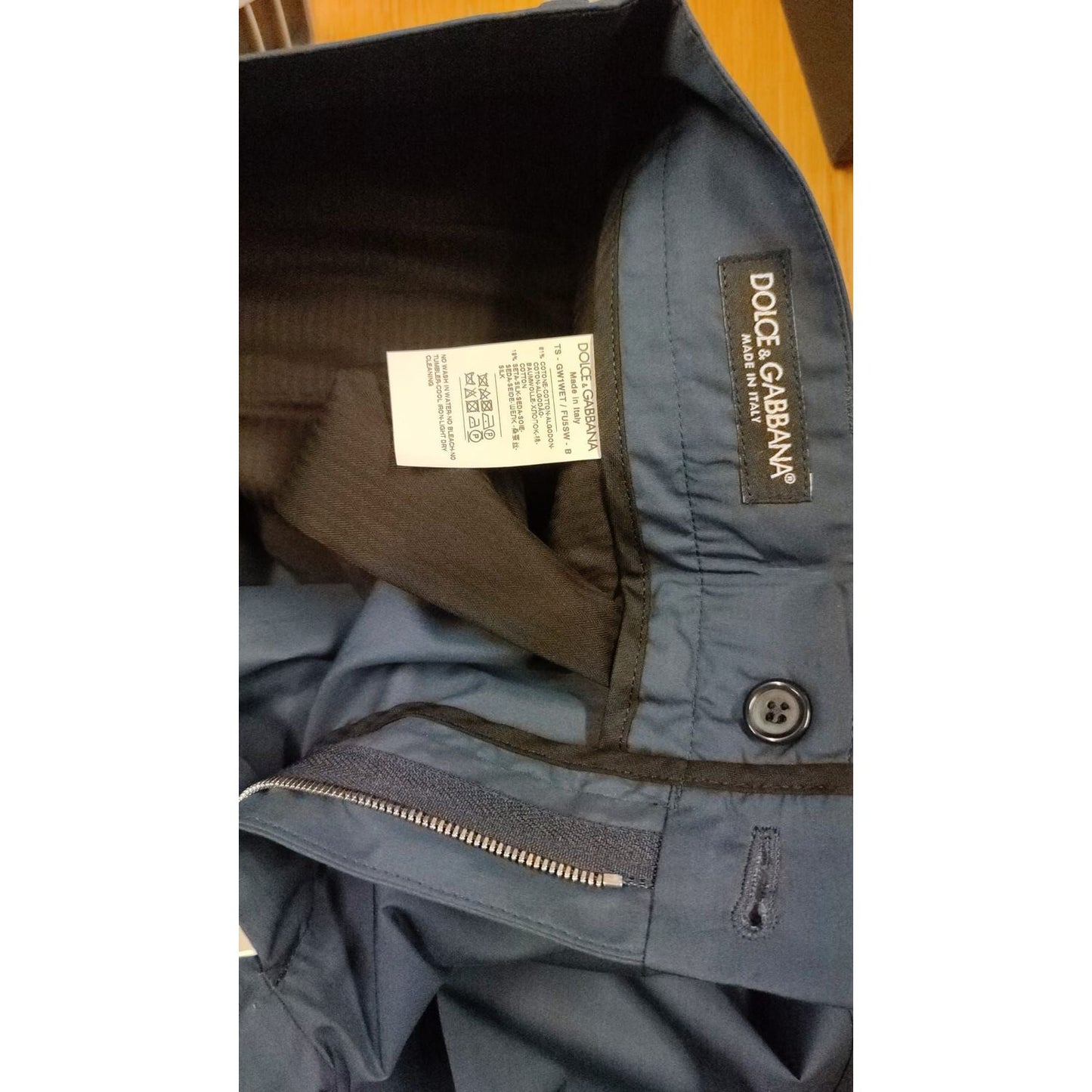 Dolce & Gabbana Blue Cotton Silk Trousers Chinos Pants