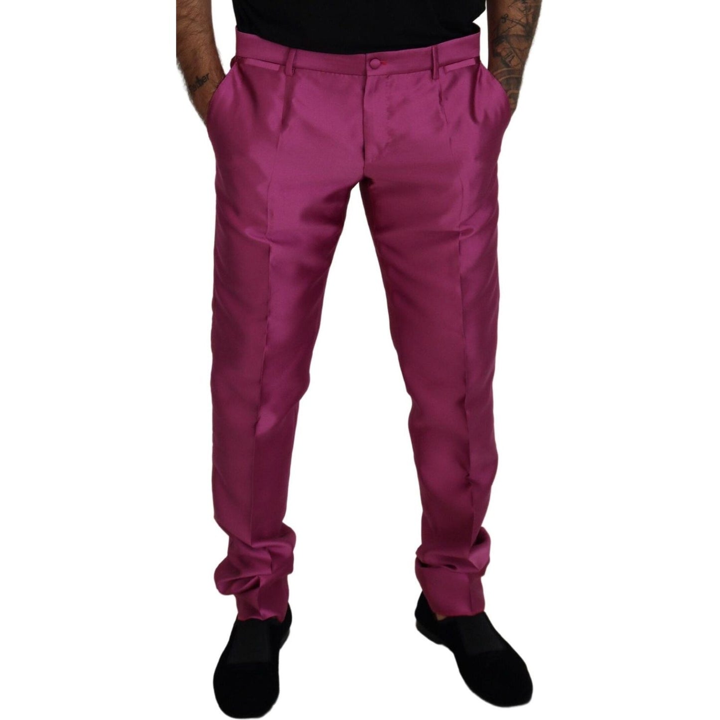 Dolce & Gabbana Pink Silk Slim Trousers Dress Formal Pants PAN73304- 46