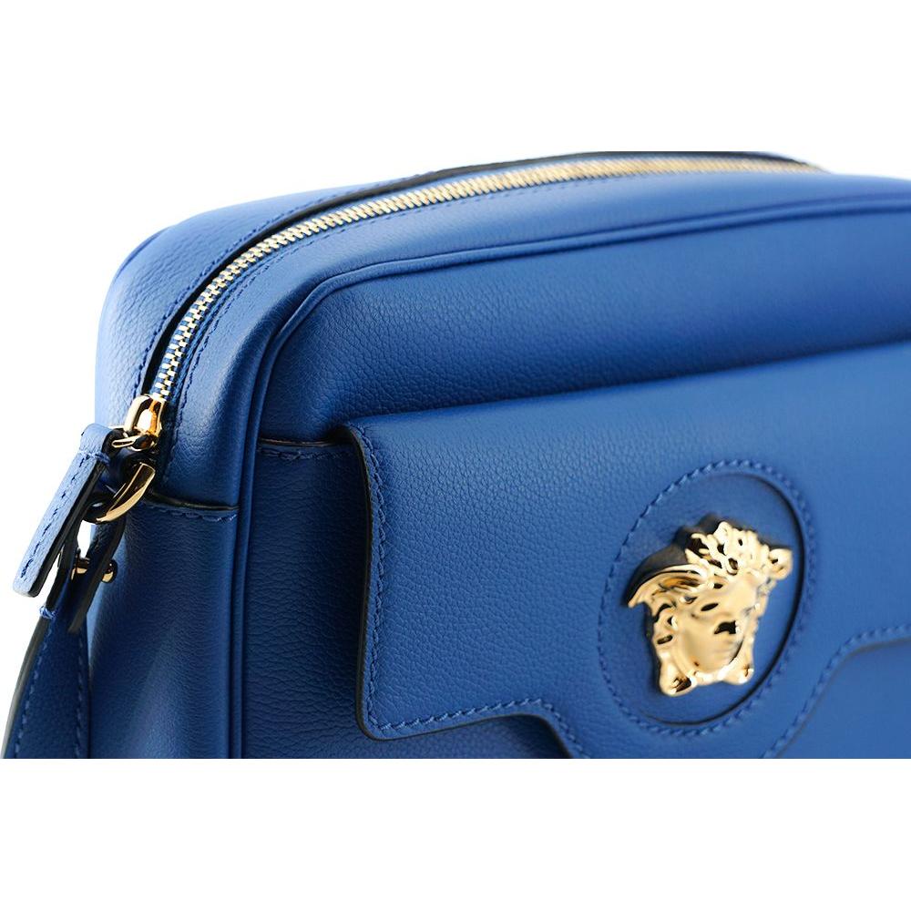 Versace Elegant Blue Calf Leather Camera Case Bag