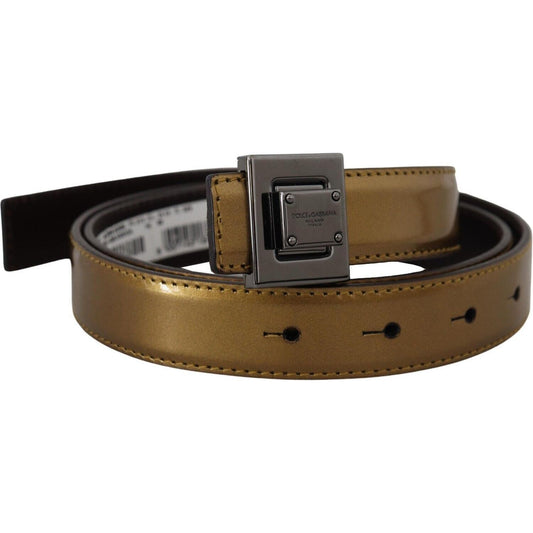 Dolce & Gabbana Gold Leather Silver Square Metal Buckle Belt BEL8975 - 36