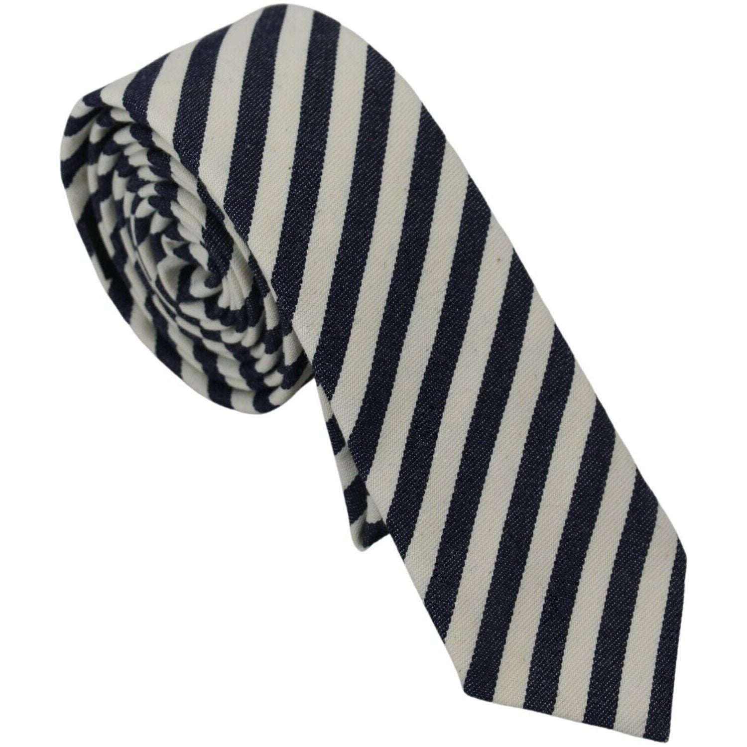 Denny Rose White Blue Striped Classic Adjustable Men Silk Tie