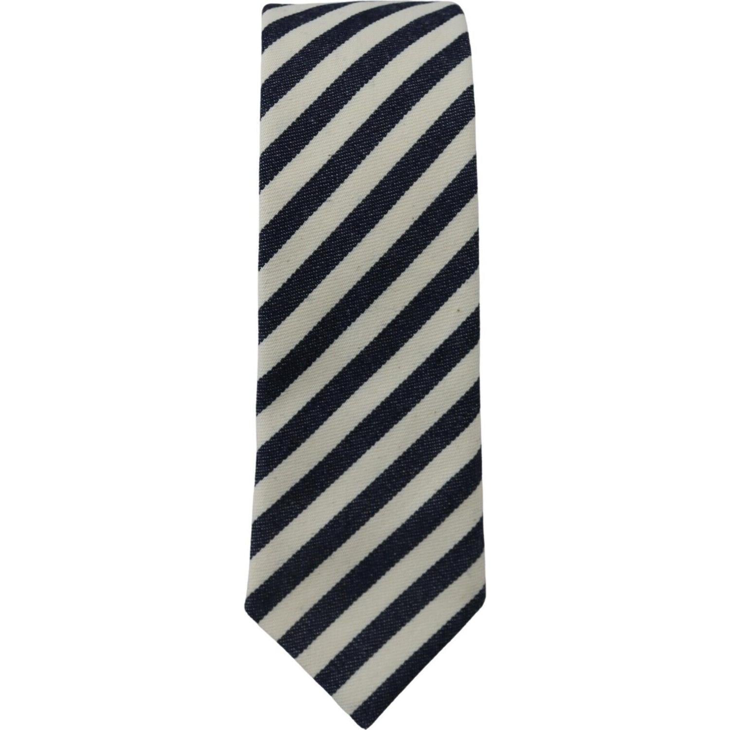 Denny Rose White Blue Striped Classic Adjustable Men Silk Tie