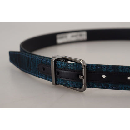 Dolce & Gabbana Blue Jacquard Moire Silver Metal Belt Men