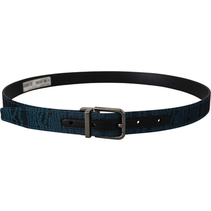 Dolce & Gabbana Blue Jacquard Moire Silver Metal Belt Men