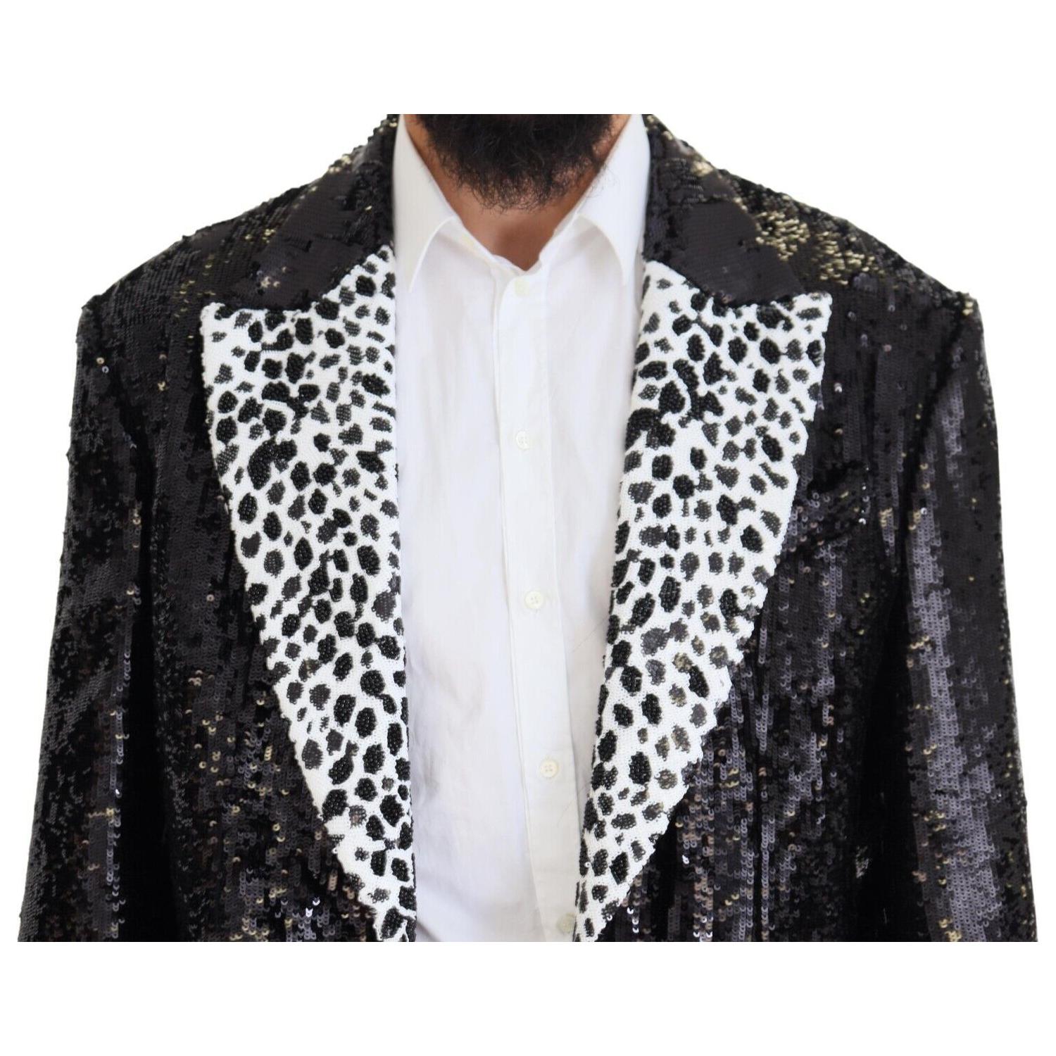 Dolce & Gabbana Black Sequined Cow Pattern Nylon Blazer
