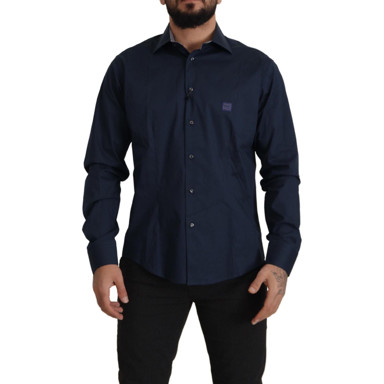 Roberto Cavalli Navy Blue Cotton Dress Formal Shirt