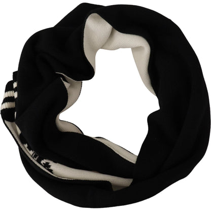 Dolce & Gabbana Black White Cotton DG Printed Cashmere Shawl Scarf