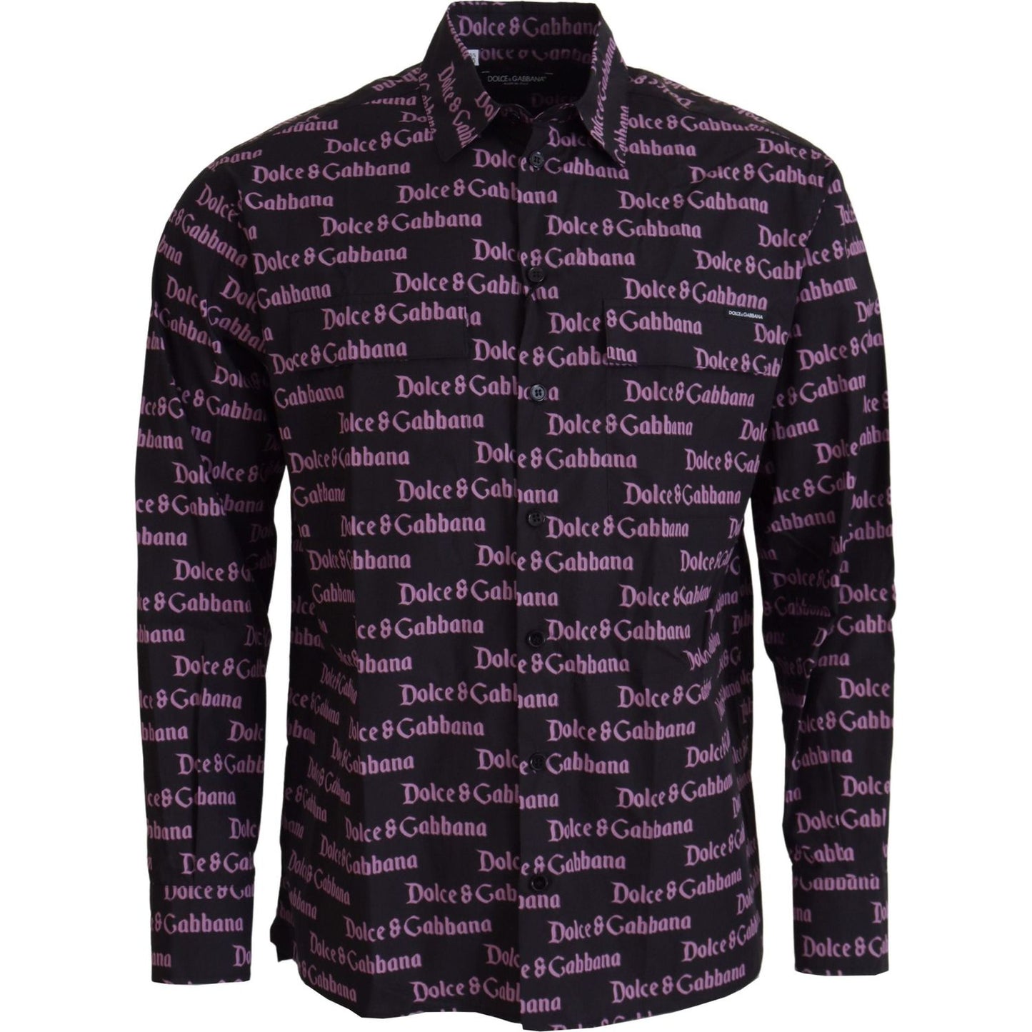 Dolce & Gabbana Black Purple Logo Slim Dress Formal Shirt