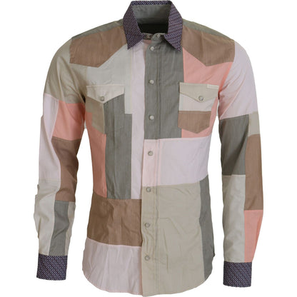 Dolce & Gabbana Multicolor Cotton Patchwork Slim Shirt