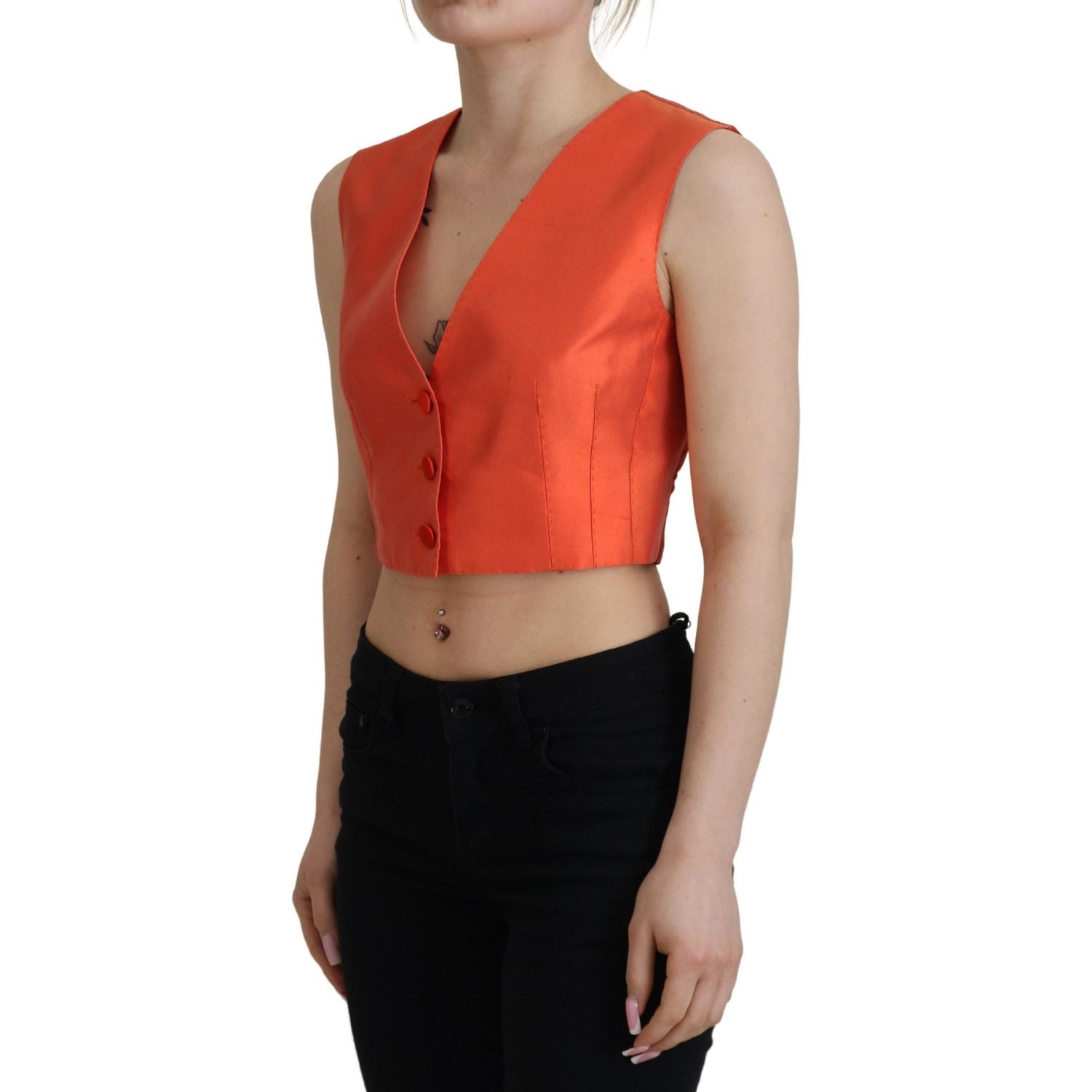Dolce & Gabbana Orange Sleeveless Waistcoat Cropped Vest Top