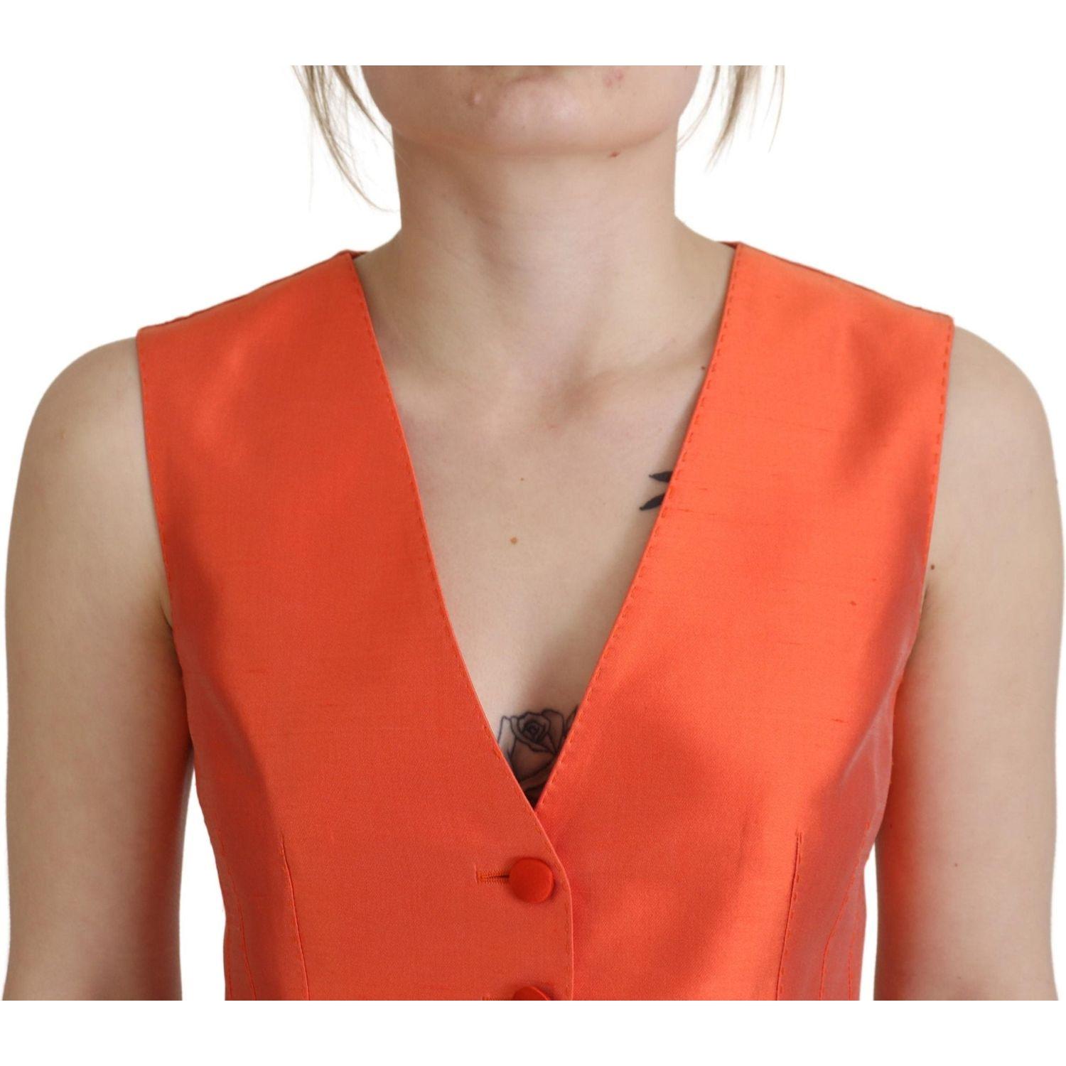 Dolce & Gabbana Orange Sleeveless Waistcoat Cropped Vest Top