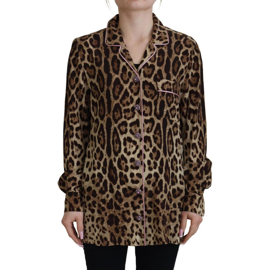 Dolce & Gabbana Brown Leopard Print Long Sleeves Blouse Top TSH83247 - 38