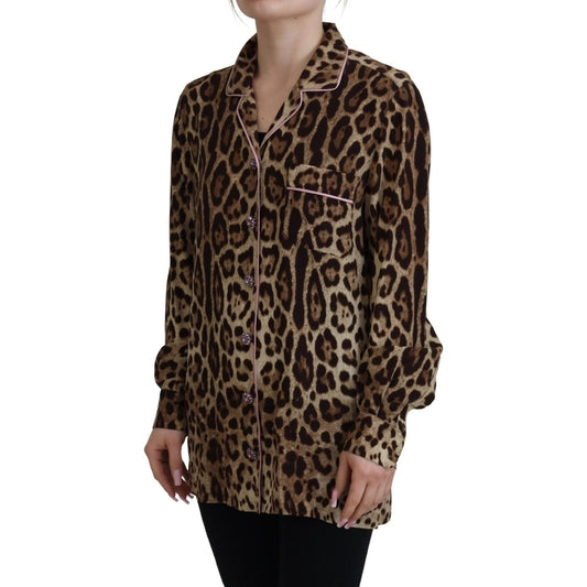 Dolce & Gabbana Brown Leopard Print Long Sleeves Blouse Top TSH83247 - 38
