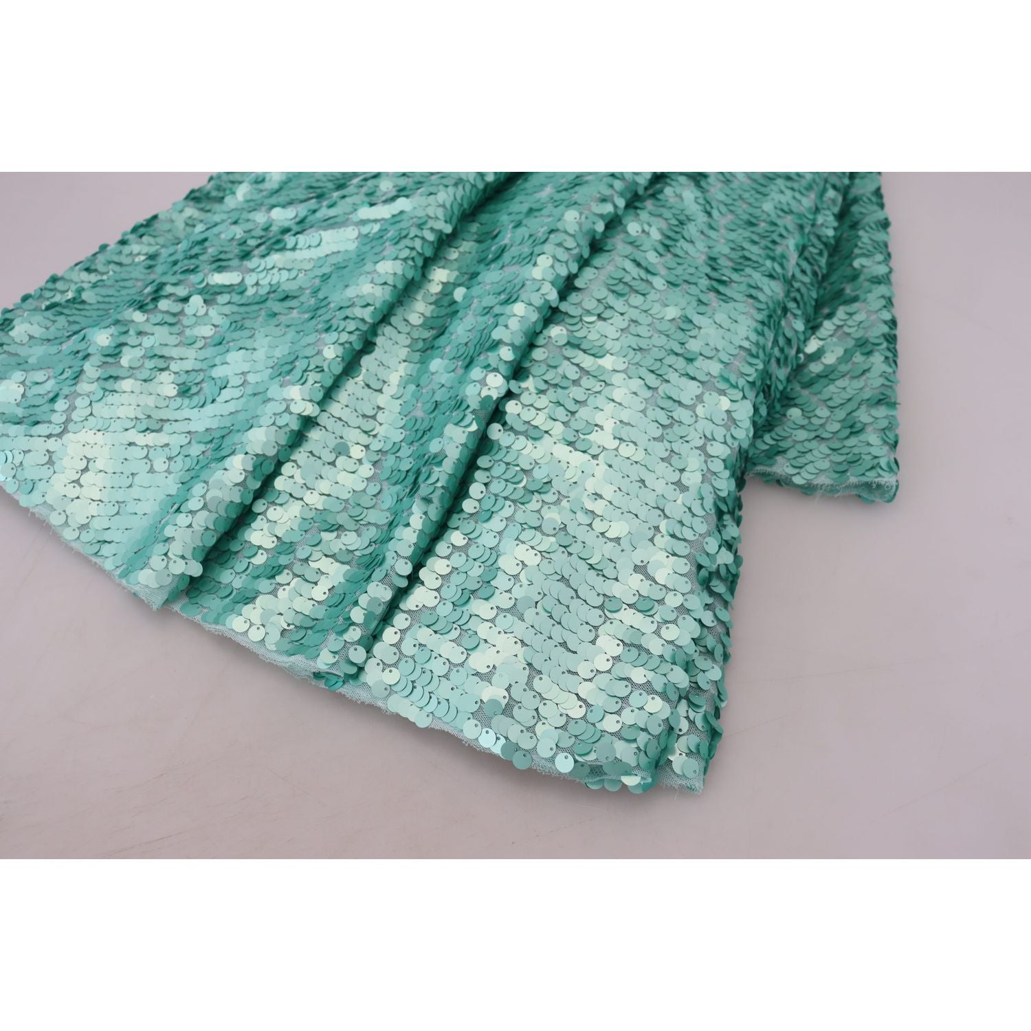 Dolce & Gabbana Blue Sequined Pleated Aline Midi Nylon Dress