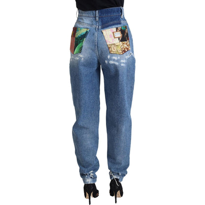 Dolce & Gabbana Blue Washed Cotton Tattered Denim Jeans