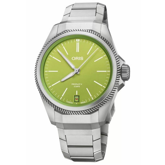 ORIS Mod. ProPilot X Kermit Edition - The Muppets serie titanium wristwatch with green dial and sapphire crystal.