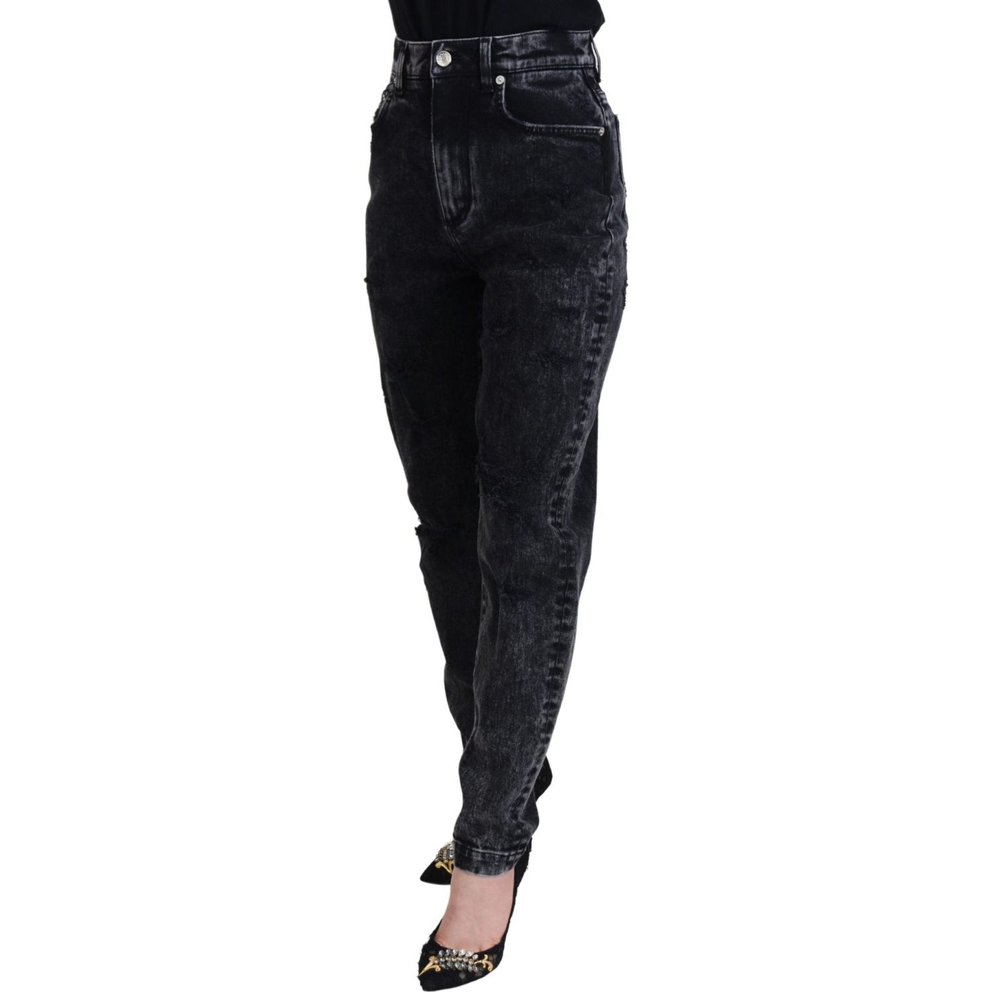 Dolce & Gabbana Black Washed Cotton High Waist Denim Jeans