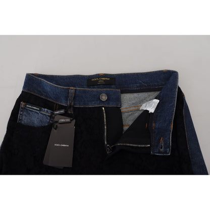 Dolce & Gabbana Black Floral Lace Front Skinny Denim Jeans Jeans & Pants