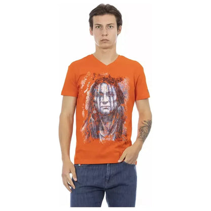 Trussardi Action Orange Cotton Men V-Neck T-Shirt