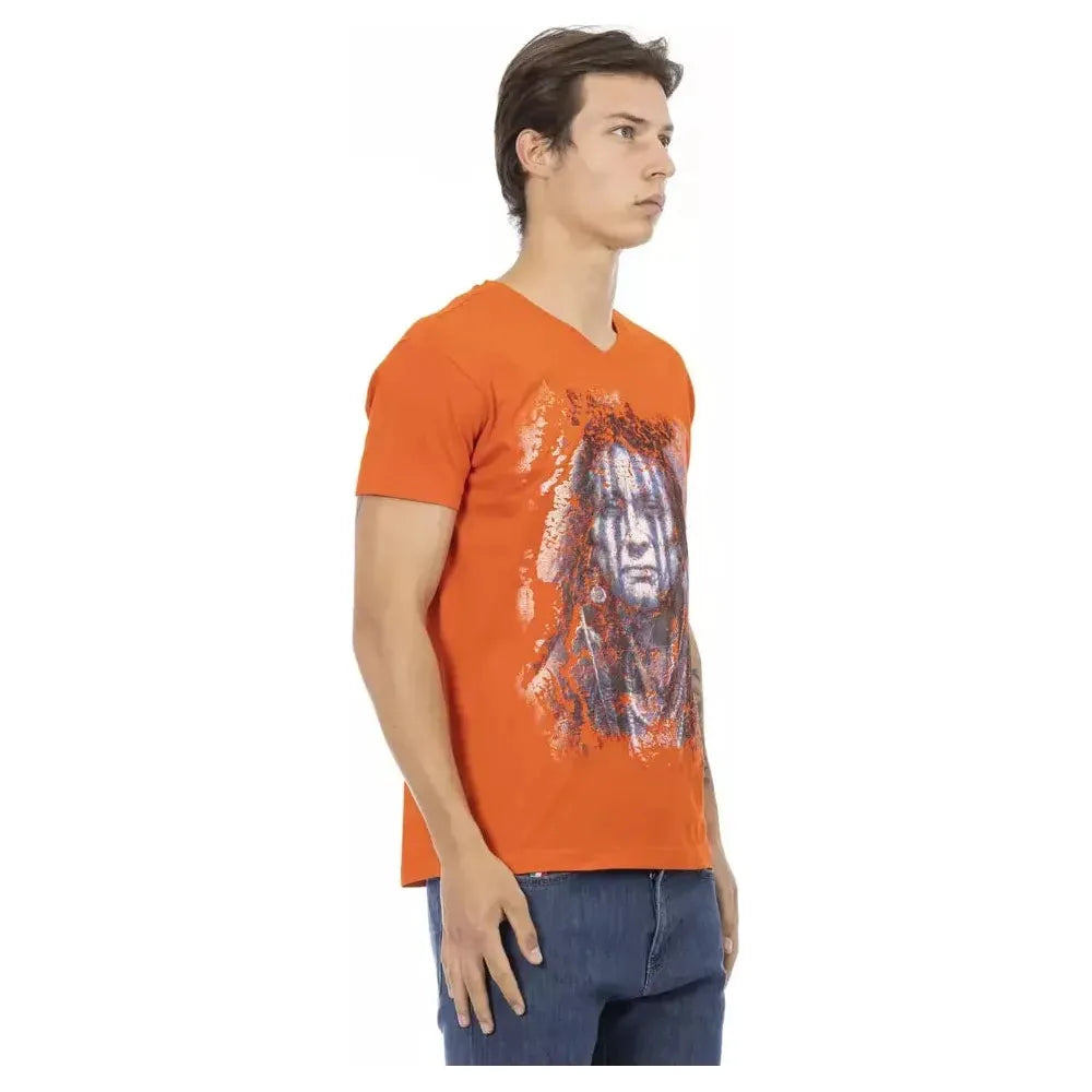 Trussardi Action Orange Cotton Men V-Neck T-Shirt