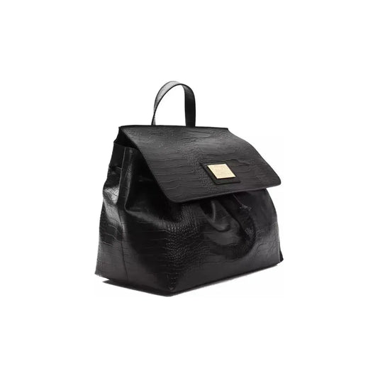 Pompei Donatella Black Leather Women Shoulder Bag Backpack