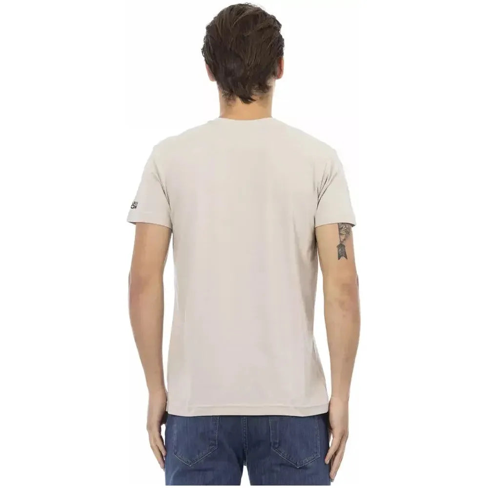 Trussardi Action Beige Cotton Men V-neck T-shirt