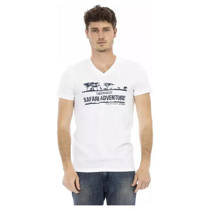 Trussardi Action White Cotton Men's V-Neck T-Shirt