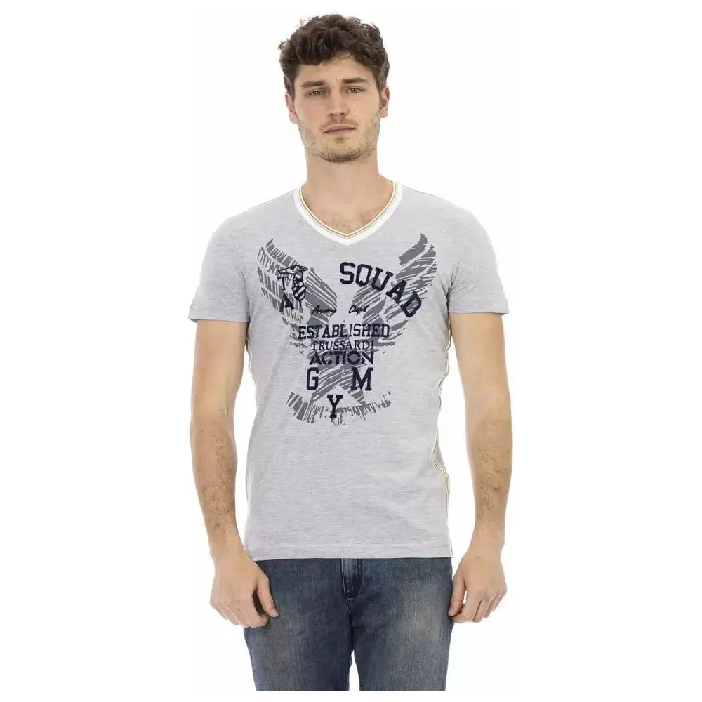 Trussardi Action Gray Cotton Men's V-Neck T-Shirt