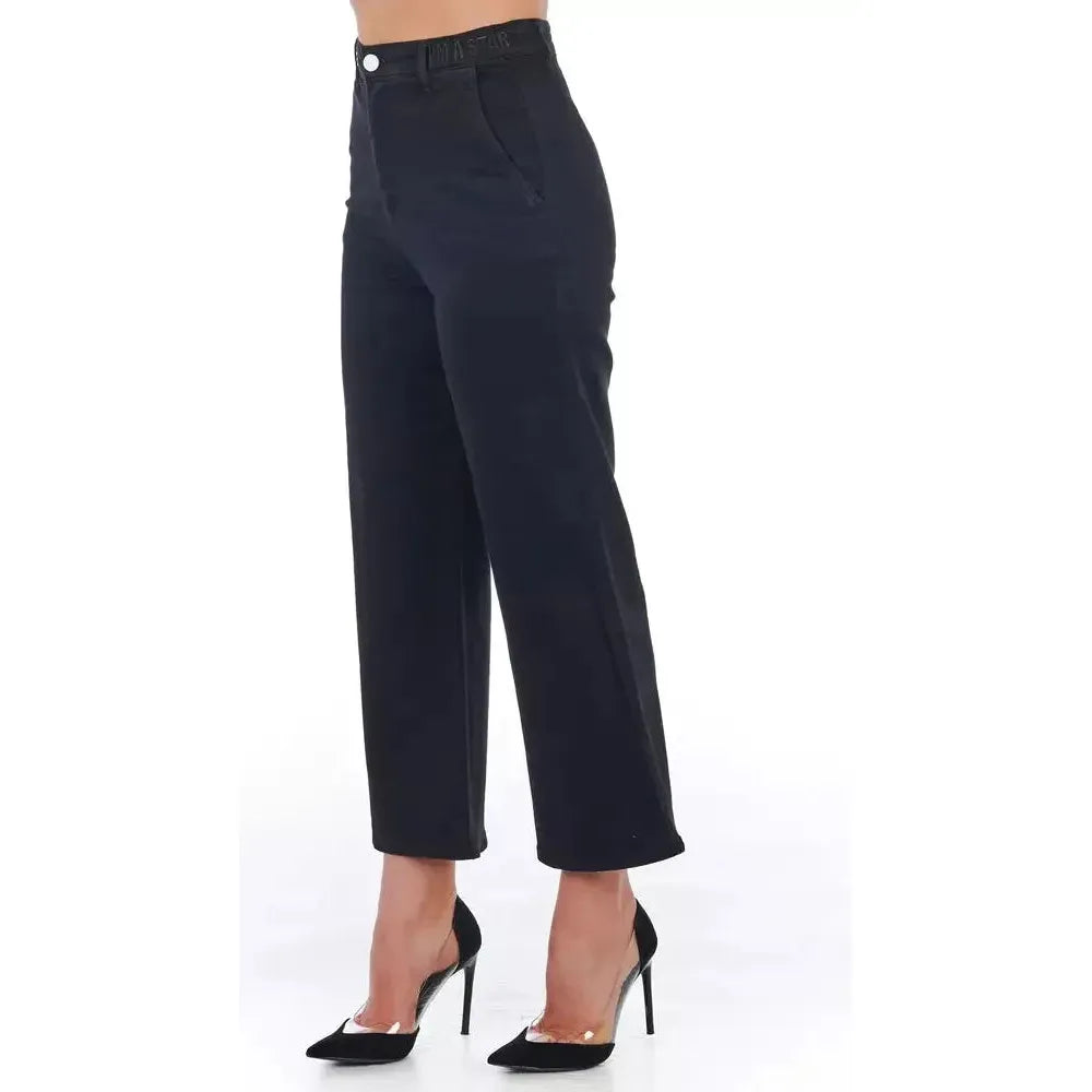 Frankie Morello Black Cotton Women Cropped Trouser