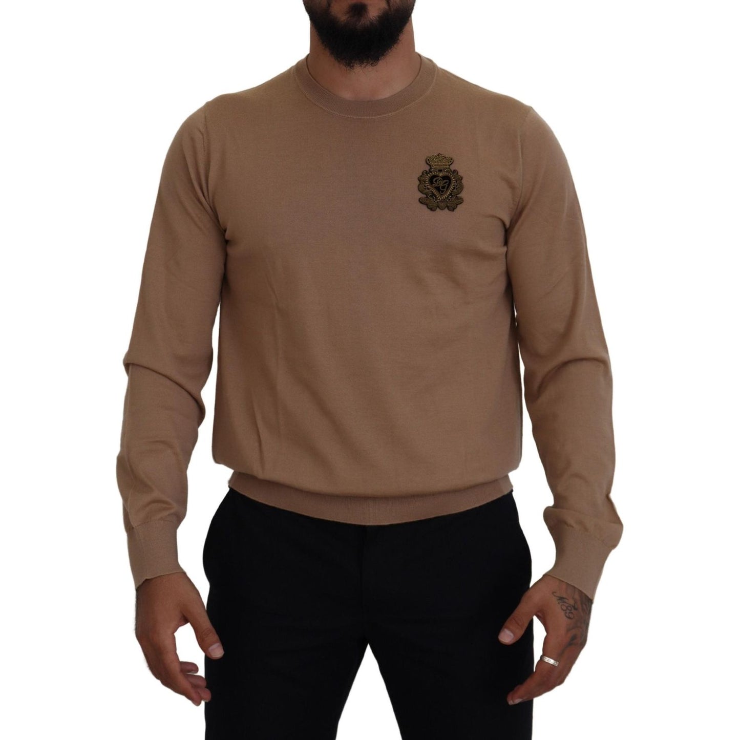 Dolce & Gabbana Beige Cashmere Crown Logo Pullover Sweater