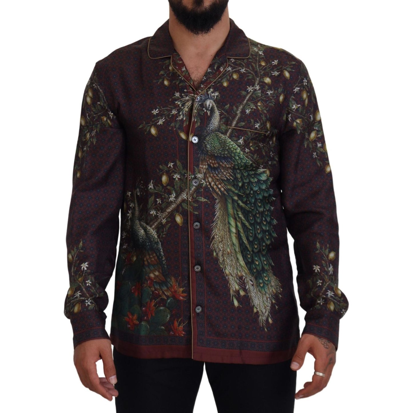 Dolce & Gabbana Bordeaux Ostrich Silk Satin Casual Mens Shirt