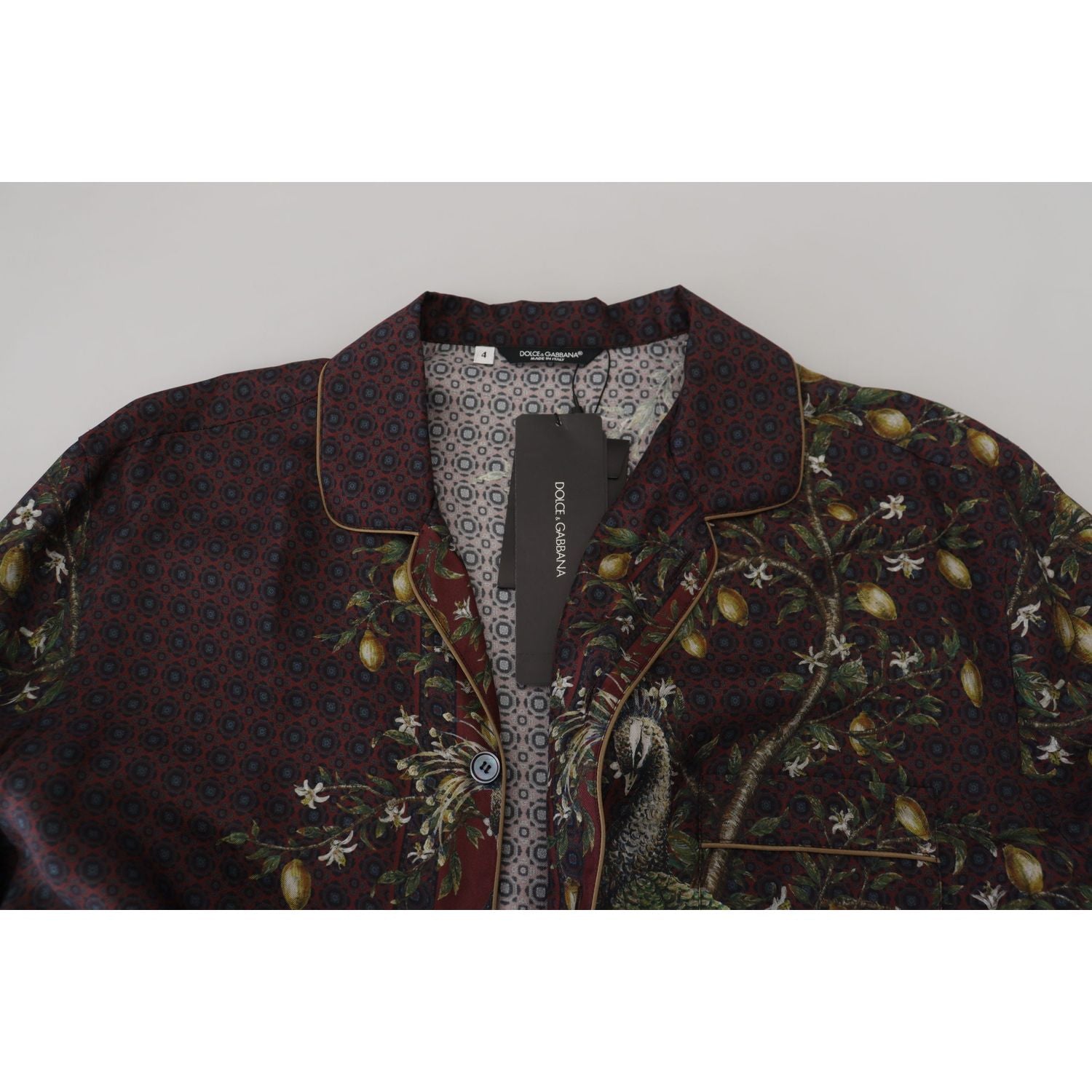 Dolce & Gabbana Bordeaux Ostrich Silk Satin Casual Mens Shirt