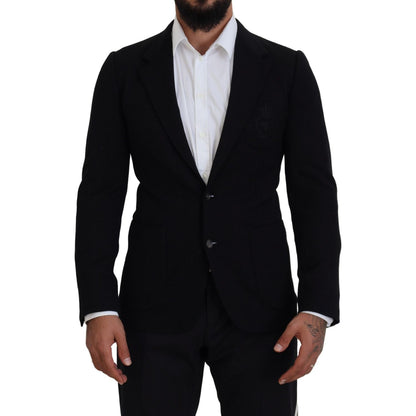 Dolce & Gabbana Black Wool Crown Slim Fit Jacket Blazer