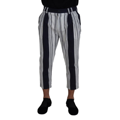 Dolce & Gabbana White Cotton Striped Cropped Pants