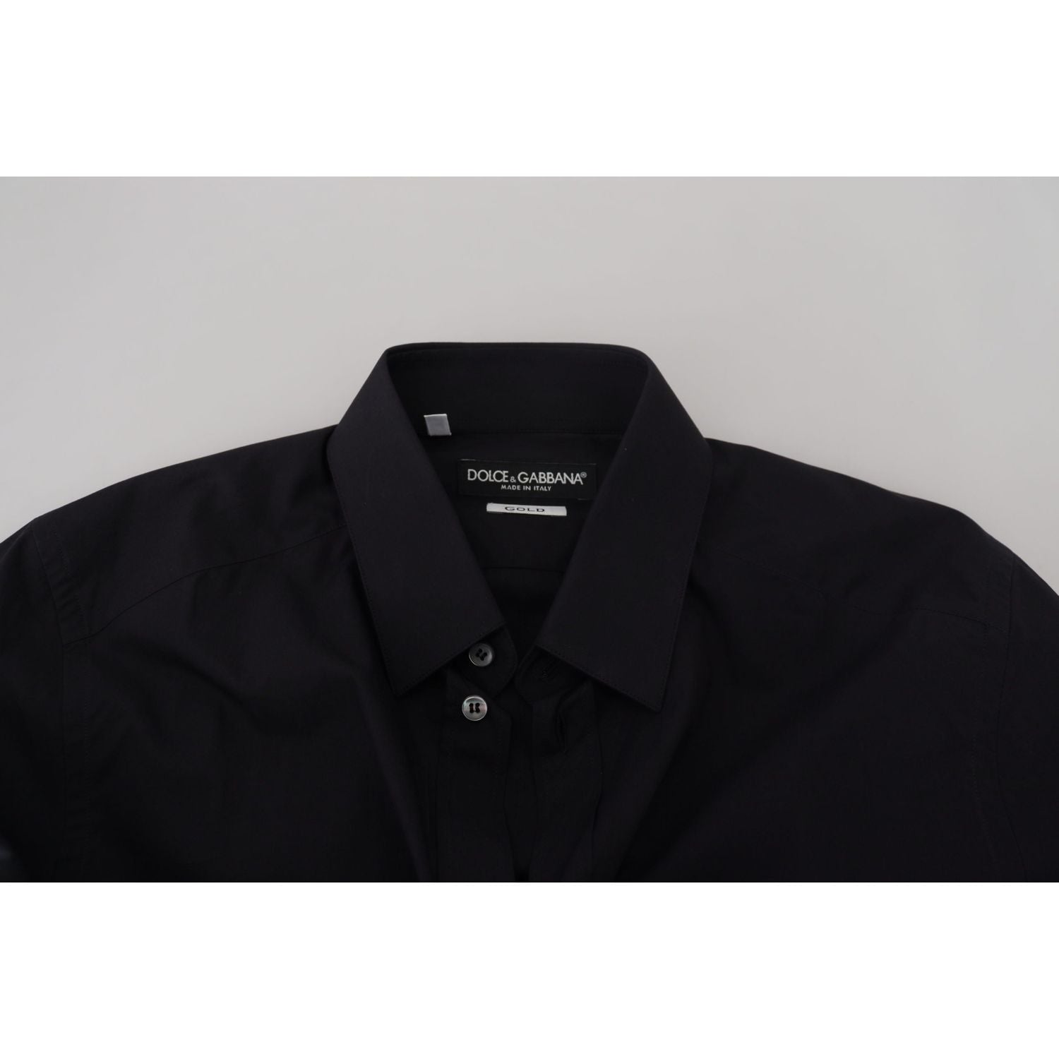 Dolce & Gabbana Black Cotton Slim Fit Formal Dress GOLD Shirt