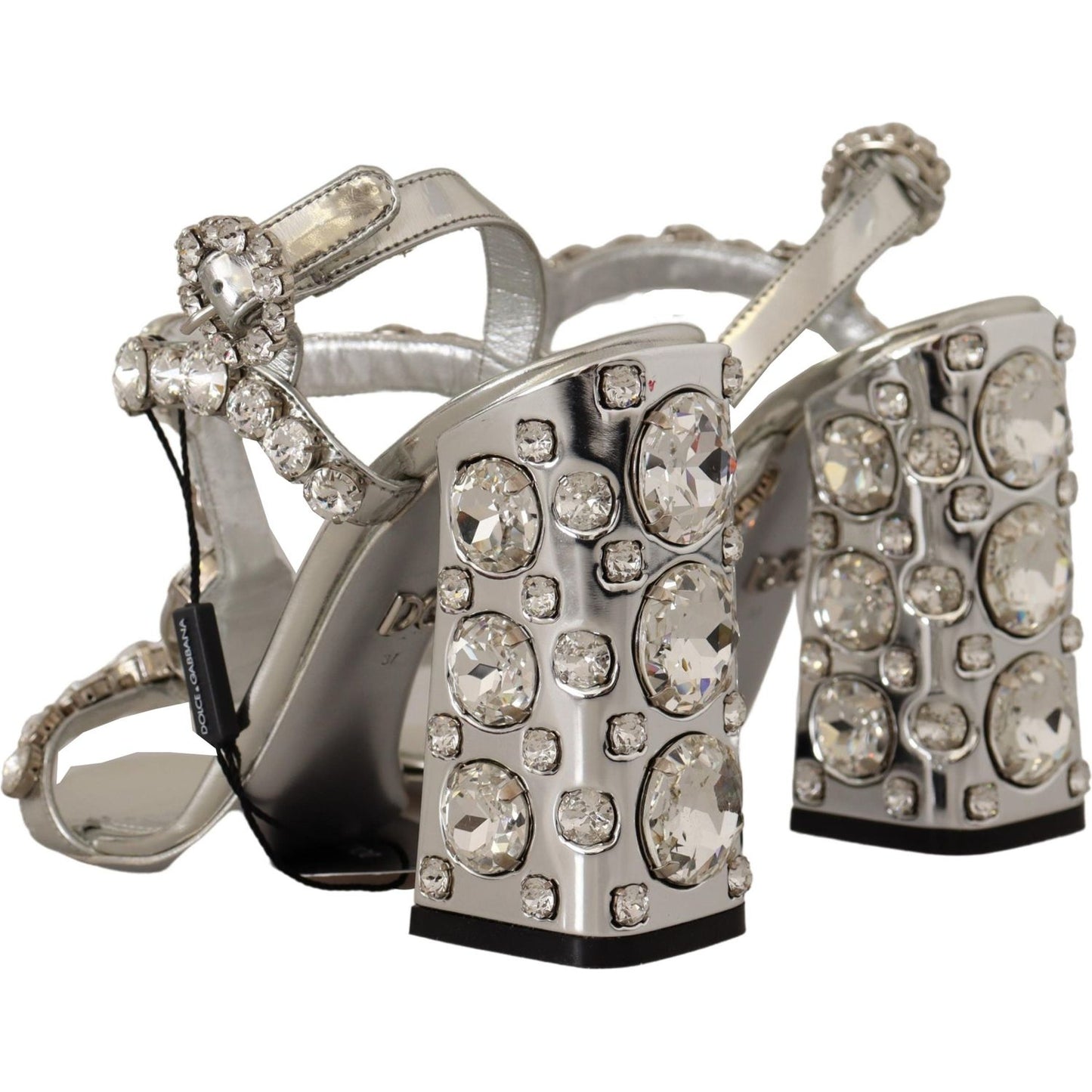 Dolce & Gabbana Silver Crystals Strap Buckle High Heel Sandals