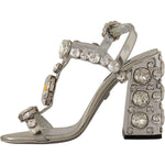 Dolce & Gabbana Silver Crystals Strap Buckle High Heel Sandals