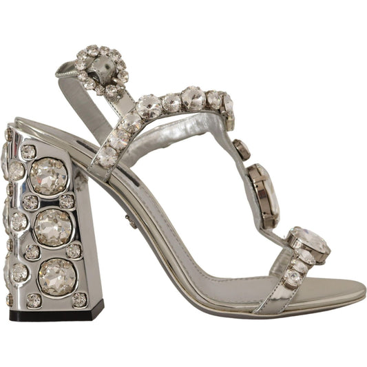 Dolce & Gabbana Silver Crystals Strap Buckle High Heel Sandals