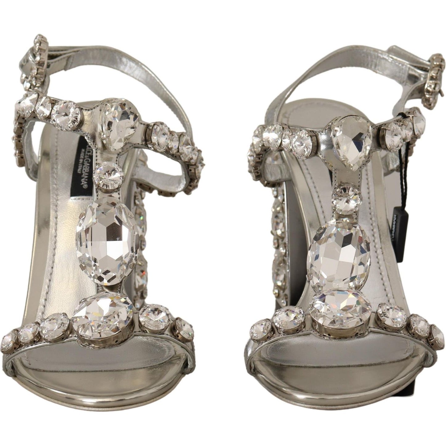 Dolce & Gabbana Silver Crystals Strap Buckle High Heel Sandals