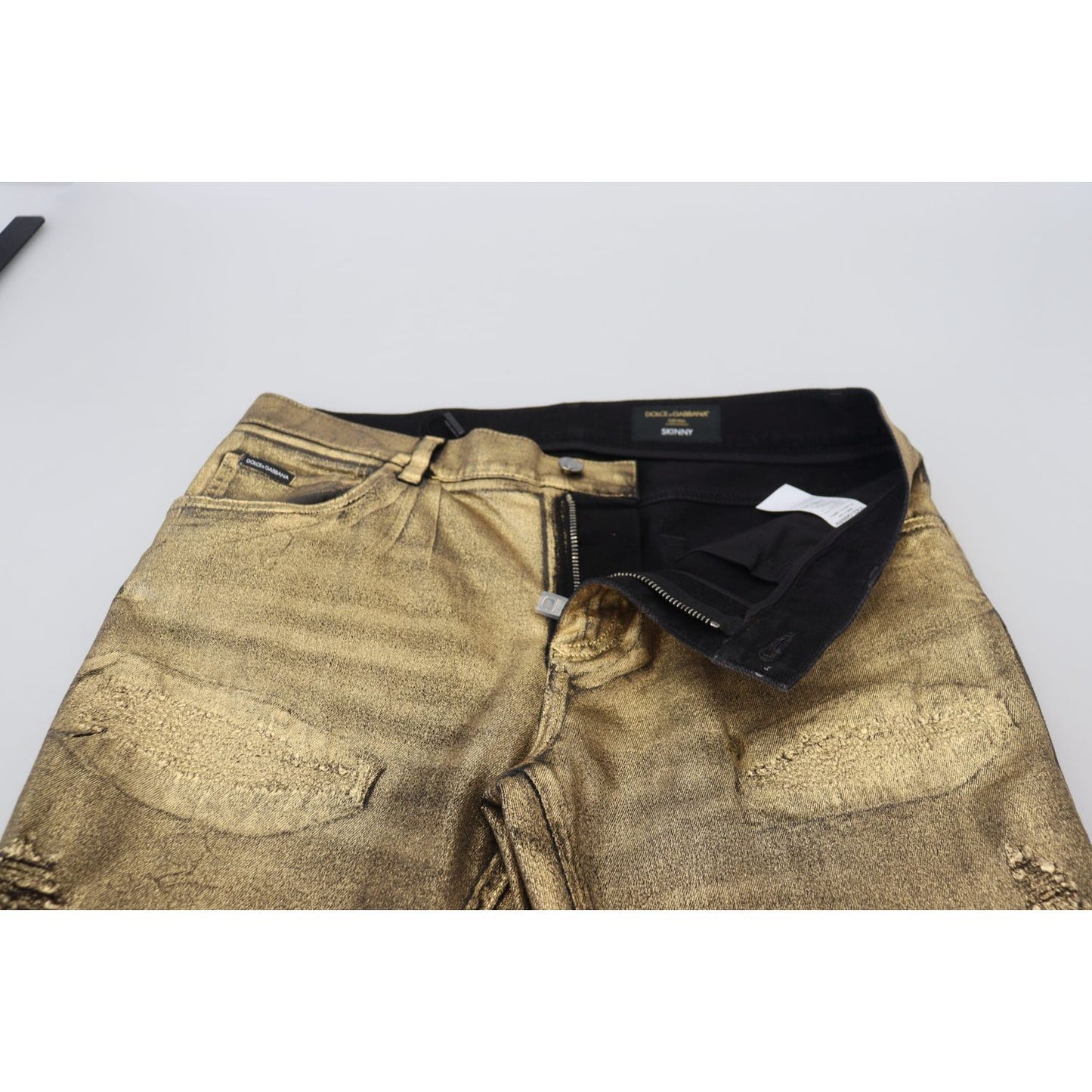 Dolce & Gabbana Gold Cotton Tattered Skinny Men Denim Jeans PAN74266 - 50