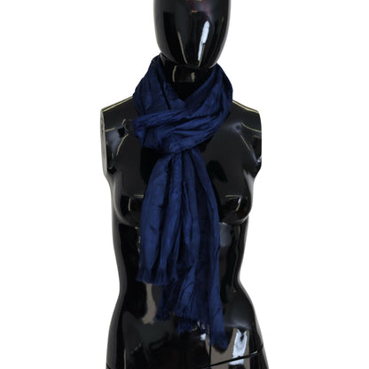 Costume National Blue Silk Shawl Foulard Fringes Scarf