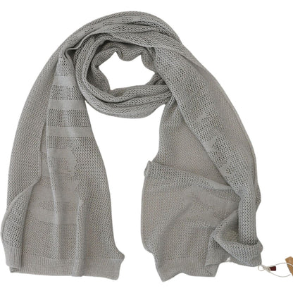 John Galliano Gray Logo Knitted Neck Wrap Shawl Foulard Scarf
