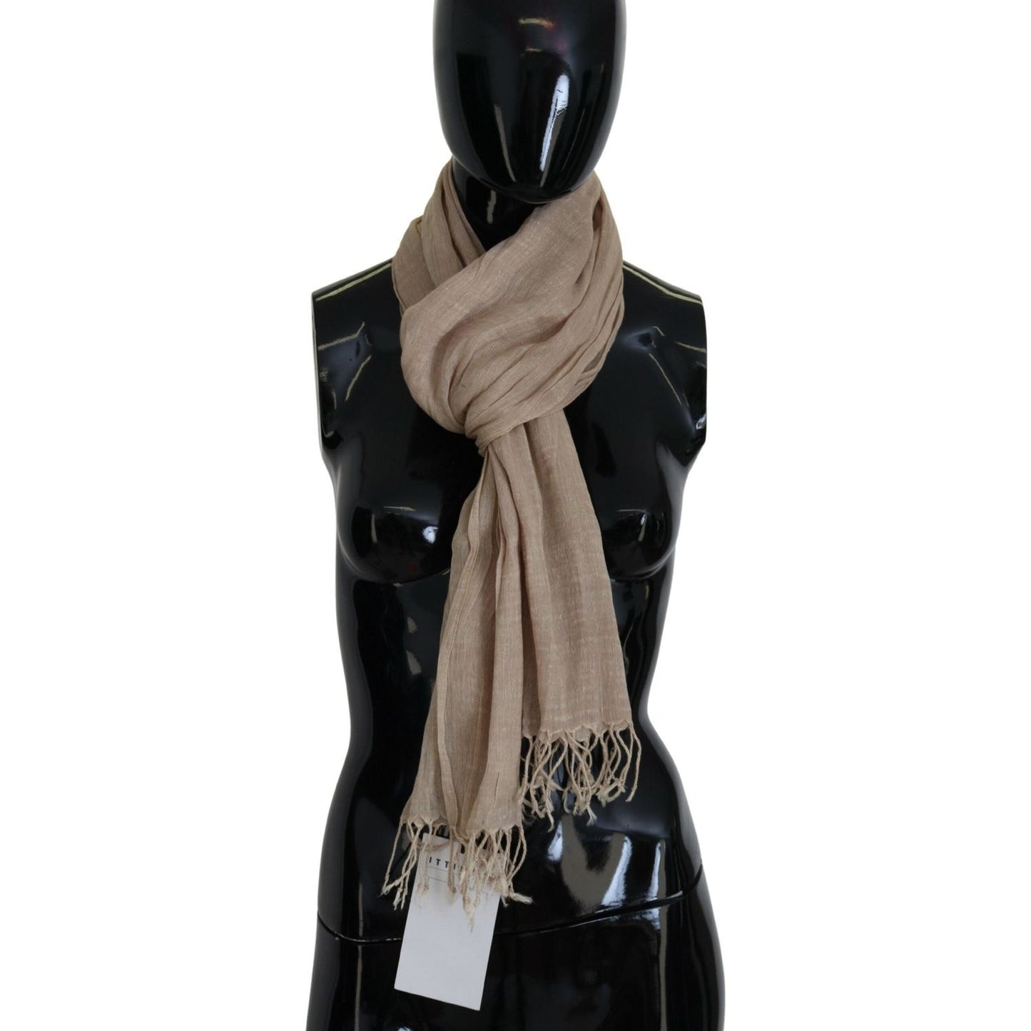 Costume National Beige Cotton Shawl Foulard Fringe Scarf
