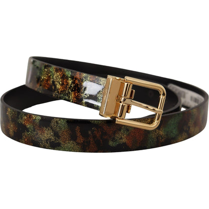 Dolce & Gabbana Black Green Leather Bronze Metal Buckle Belt