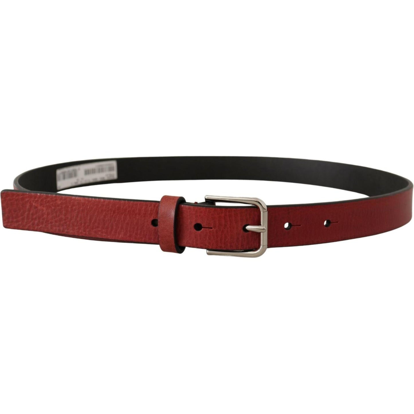 Dolce & Gabbana Maroon Vitello Leather Silver Metal Belt