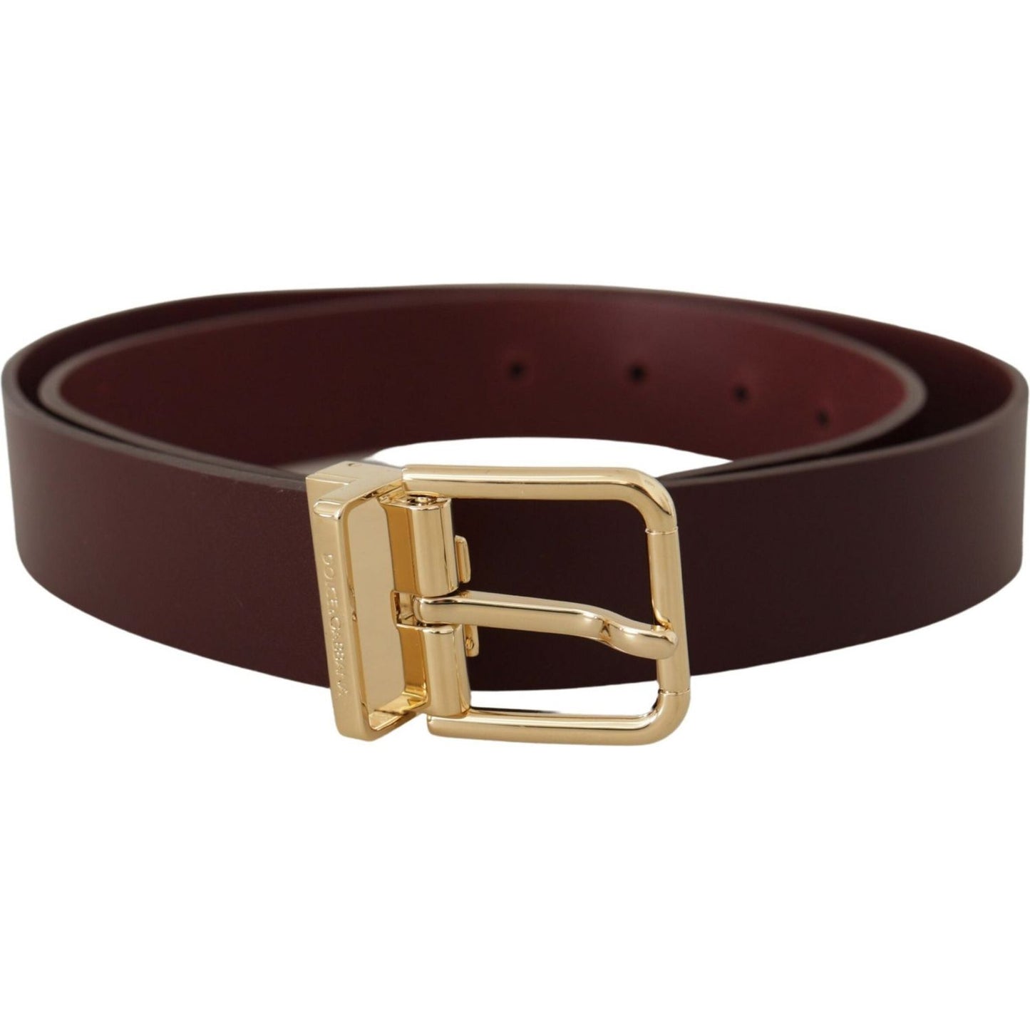 Dolce & Gabbana Maroon Vitello Leather Gold Metal Buckle Belt
