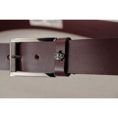 Dolce & Gabbana Brown Leather Silver Metal Crown Buckle Belt