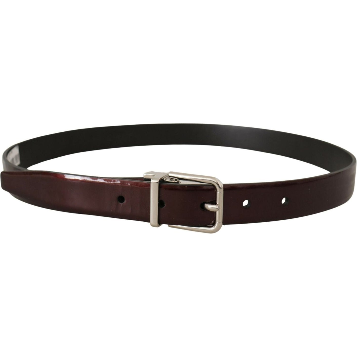 Dolce & Gabbana Brown Patent Leather Silver Metal Buckle Belt