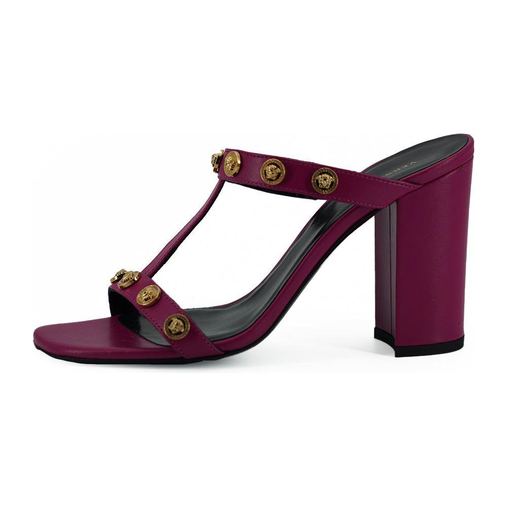 Versace Elegant Purple Calf Leather High Sandals