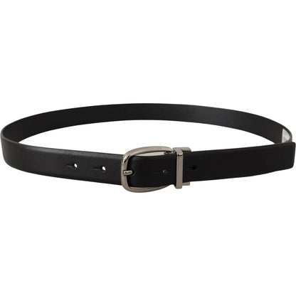 Dolce & Gabbana Black Leather Silver Metal Chrome Logo Buckle Belt